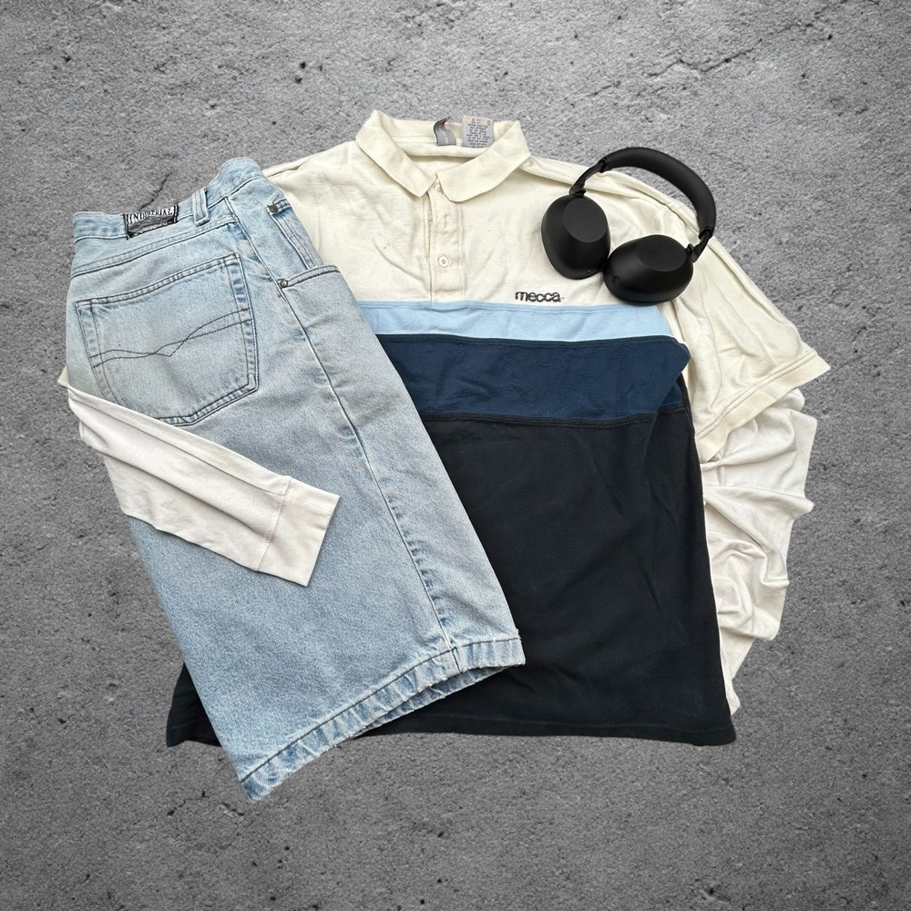 Vintage Mecca Polo Shirt Mens XL Colorblock Blue White Black 90s Y2K Streetwear